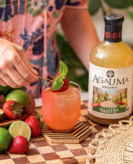 Agalima Authentic Organic Spicy Jalapeno Margarita Drink Mix, All Natural, 1 Liter (33.8 Fl Oz) Glass Bottle