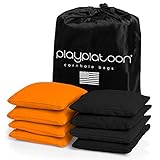 Premium Weather Resistant Duckcloth Cornhole Bags - Set of 8 Halloween Bean Bags for Corn Hole Game - Regulation Size & Weight - 4 Orange & 4 Black