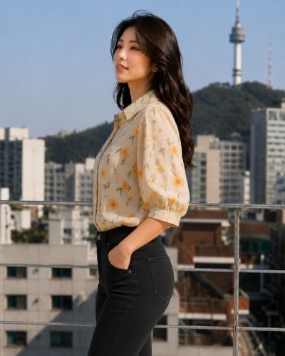 Image of Women's Printed Casual Shirt | Loose Fit Button Down Collared Shirt | Soft & Lightweight Everyday Wear Top
