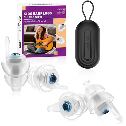 Kids Earplugs (6-12 yrs) - 2 Pairs High Fidelity Concert Ear Plugs for Children, Adults with Small Ear Canals, 23dB Kids Noise Reduction Earplugs for Concerts, Rehearsal, Festival, Party (Blue)