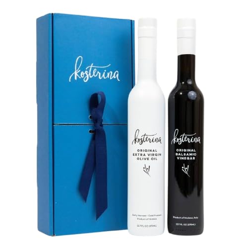 Kosterina Extra Virgin Olive Oil & Balsamic Vinegar Gift Set | Greek EVOO + Modena Balsamic | Polyphenol Rich Olive Oil from Koroneiki Olives | High Antioxidant Oil Gift Set (16.9 oz | Set of 2)