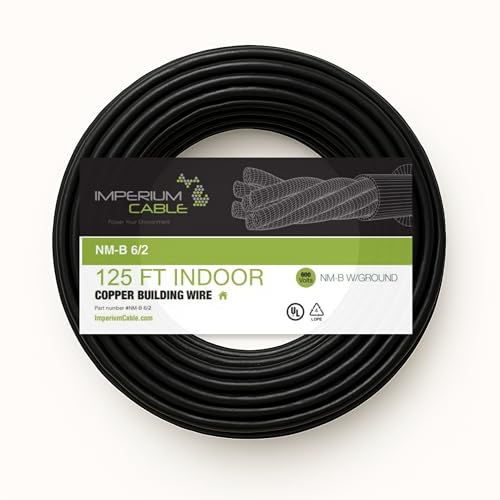 Imperium Cable 6/2 NM-B Electrical Wire 125ft Coil Copper Indoor Residential Cable with Ground Black Jacket 600V Rated