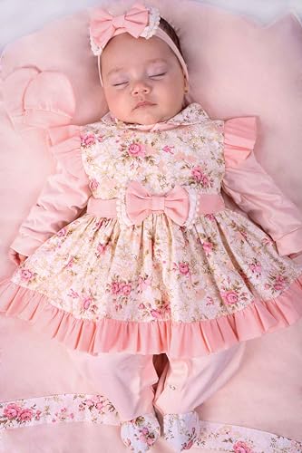 Saída De Maternidade Bebê Menina Pompom Floral 4 Peças - Salmão