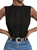 Picture of LILLUSORY Women's Mock Neck Business Casual Outfits Dressy Tank Tops Sleeveless Mock Neck Ruched Work Blouses Fitted 2025 Summer Trendy Going Out Shirts Teacher Office Clothes Black L