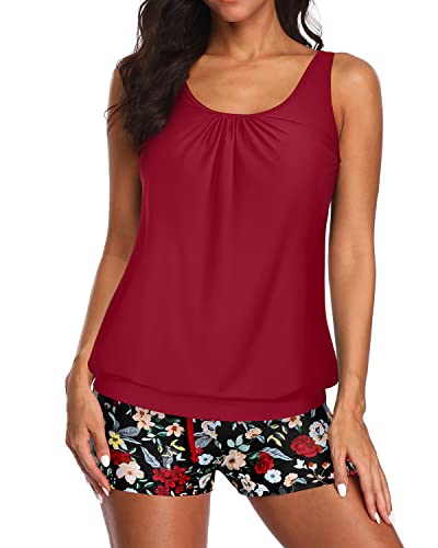Image of Aqua Eve Two Piece Women's Tankini Swimsuits Blouson Swim Tank Top with Shorts Modest Bathing Suits