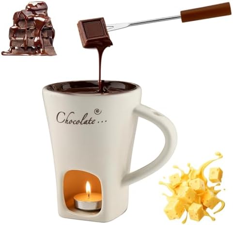 Chocolate Fondue Mugs, Chocolate Melting Cup Set with Forks Candl...