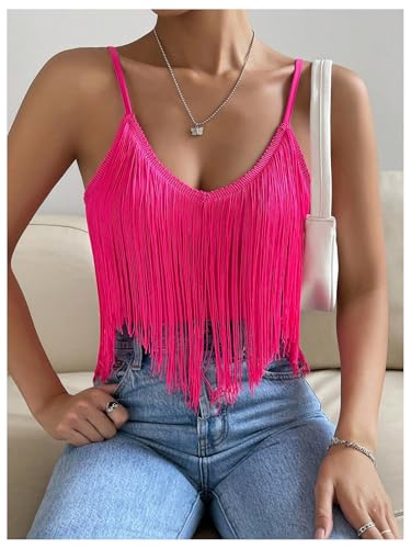 Women's Sleeveless Fringe Camisole Tops V Neck Spaghetti Strap Summer Cami Shirts4