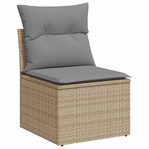 vidaXL Gartensofa ohne Armlehnen mit Kissen, Outdoor Sofa mit Staufach unter Sitzfläche, Terrassensofa mit Stahlrahmen, Gartenstuhl Gartensessel Gartenmöbel, Beige Poly Rattan
