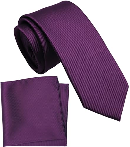 Image of Boy's Solid Tie with Pocket Square Set, Regular Necktie for Children and Kids, Self-Tied