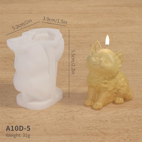 Generic Glimmery 5Pcs Silicone Cat Mold, 3D Cat Candle Mold, Animal Resin Soap Molds, Cat Resin Casting Mold, for Chocolate Fondant Wax Candle Making DIY Art Crafts Home Decor, White, MER-80