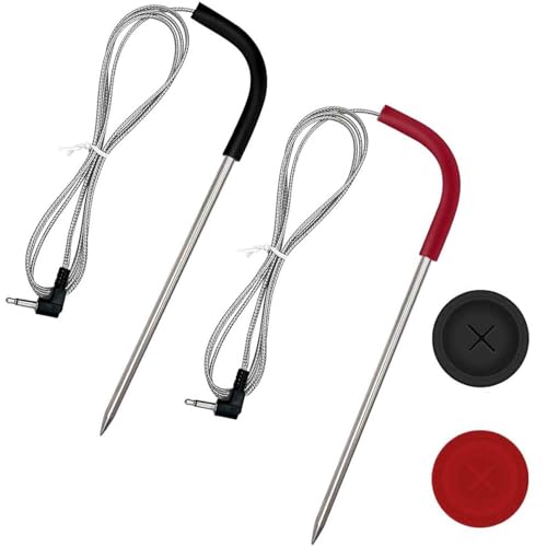 LESYAO 2-Pack Meat Thermometer Replacement for Pit Boss Pellet Grills and Smokers, 3.5 mm Plug Waterproof Probes with 2 Pack Probe Grommets