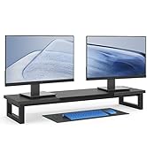 Amazon.com: YAOHUOO Dual Monitor Stand with LED Light 2 Drawers ...