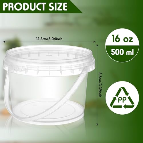Mifoci 50 Pcs Food Clear Bucket Plastic Gallon Bucket Round Reusable Ice Cream Containers with Lids and Handles Airtight Clear Plastic Tub Freezer Reusable Pail for Popcorn Kitchen Drinks Home(16oz) by Mifoci - Image 2
