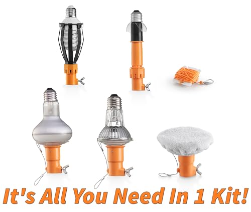 Light Bulb Changer Attachment Kit // Light Bulb Grabber Fits All Extension Poles with Standard ACME Thread with Suction Cup, Light Bulb Removal Tool, Microfiber Cloth and Basket (Pole Sold Separately)
