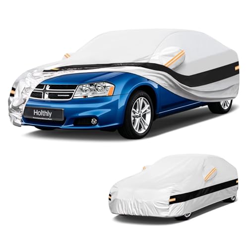 Image of 10 Layers Sedan Car Cover Custom Fit for Dodge Avenger (1994-2015), Waterproof All Weather for Automobiles, Outdoor Full Cover Sun Dust Rain Protection with Cotton. Silver