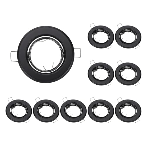 PATIKIL LED Downlight Fixture Housing, 10pcs MR16 GU10 Bulbs Recessed Lights Holder Round Frame Ceiling Spotlights Mounting Frame, Black Aluminum Alloy by PATIKIL - Used condition - CA$22.14