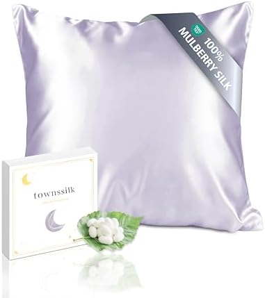 townssilk Kissenbezug Seide 100% 19mm Pure Maulbeerseide,Beidseitig Seide,für Haar Haut Gesundheit,kopfkissenbezug Seide,verstecktem Reißverschluss 600 Fadenzahl,1Stück,65x65cm,Lav