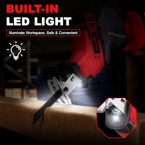 FULLYEA Cordless Reciprocating Saw, 0-3500 RPM Electric Saws with 4 Blades & 2*2.0Ah Batteries, Tool‑Free Blade Change, Handheld Saw Lightweight, Battery Reciprocating Saws for Cutting Wood PVC Pipe