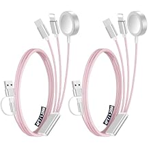 2Pack Multi Charging Cable Cord for Travel Essentials,Apple Watch Charger,iPhone Charger,[3-in-2] Type C/L Cable Portable Designed for iWatch,iPhone 17-8,Galaxy S26-21,AirPods,iPad-4FT Pink