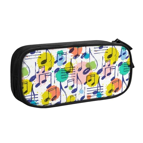 手描き音楽ノート、カラーバック、音符ペンケース 筆箱 文具ケース おしゃれ 筆袋 鉛筆ケース 鉛筆のサック 中高校生 軽量 収納バッグ 学生 子供 誕生日 入学ギフト 大容量 ダブルレイヤーBlack