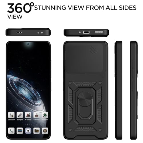 Image of Pikkme Back Cover for Infinix GT 20 Pro 5G | 360 Protection Case | Sliding Camera Shield Cover & Ring Holder Stand D10 Tough Armor Bumper Case (Black)