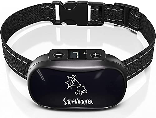STOPWOOFER Dog Bark Collar - No Shock, No Pain, Humane Barking Control Device for Small, Medium and Large Dogs - w 2 Vibration & Beep Modes -Training Collar with Automatic Modes to Control Dog