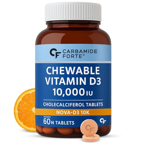 Image of Carbamide Forte Vitamin d3 10000iu | Chewable Vitamin D Tablets | D3 Supplement for Bone & Immunity | Vitamin D3 Supplement for Women & Men | Orange Flavour - 60 Tablets