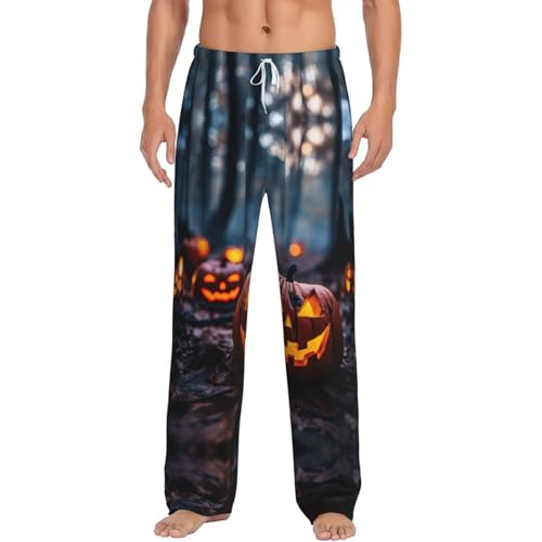 Orange Halloween Party Print Lounge Waistband Drawstring Mens Pajama Pants Fashion Custom Sleepwear