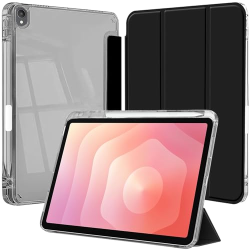Funda para Samsung Galaxy Tab S11 Tableta 11 Pulgadas 2025 (SM-X736B / SM-X730) con Soporte para S Pen, Slim Clara Transparente Trifold Folio Tableta Carcasa, Auto-Sueño/Estela, Negro