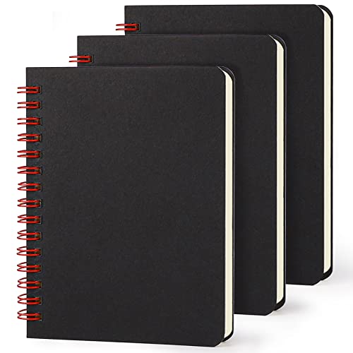 Eusoar Small Spiral Writing Notebooks, A6 3Packs 3.9"X5.5" 60 Sheets 120 Pages Blank Wirebound Subject Travel Journals, Black Hardcover, Students Office Business Diary, School Memo Notepad Sketchbook #TOP15