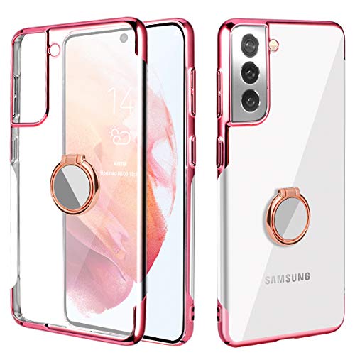 AICase Coque pour Samsung Galaxy S21 Plus de 6,7 Pouces 2021,Coque Cristal à 360 ° avec Support magnétique pour Bague Béquille Fonction,Aimant Support de Voiture Coque pour S21 Plus (Or Rose) Cover