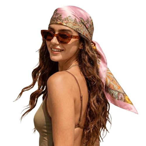 35 Large Square Satin Head Scarf - 1Pcs Satin Hair Scarf Silk Bandana Head Wraps For Women (Pink)