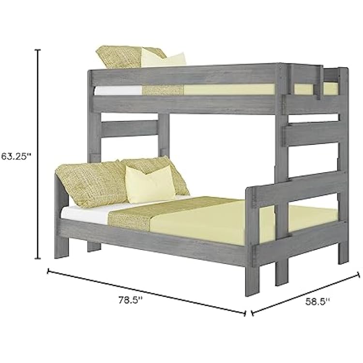 Max & Lily Bunk Bed, Twin-Over-Full Bed Frame For Kids, Solid Wood Bunk Bed for Kids, No Box Spring Needed, Driftwood
