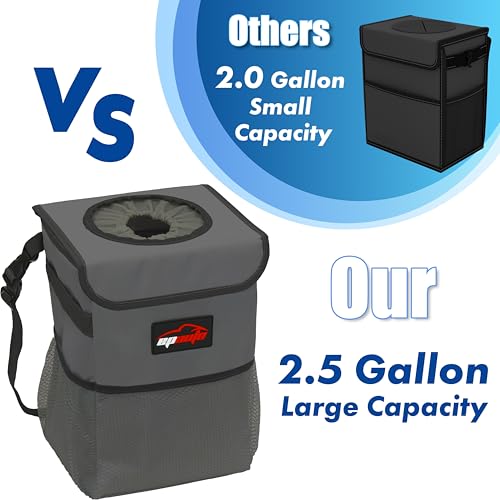 EPAuto Waterproof Car Trash Can with Lid and Storage Pockets, 2.5 Gallon Leakproof, Dark Gray by EPAuto - Image 7