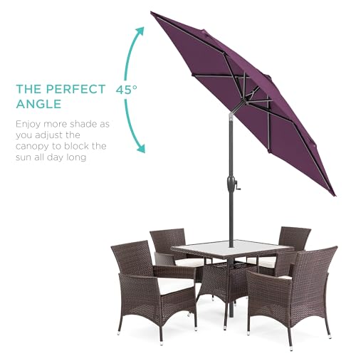 Image of Best Choice Products 7.5ft Heavy-Duty Round Outdoor Market Table Patio Umbrella w /Steel Pole, Push Button Tilt, Easy Crank Lift - Amethyst Purple