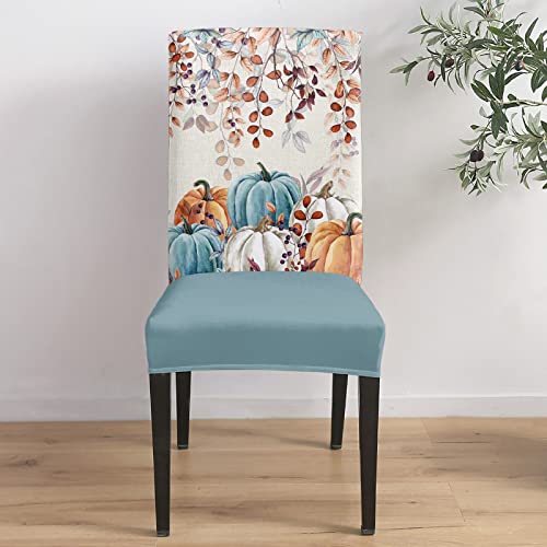 Cosybright ZJP-20240613-SWXF07247YTAACBT Fall Chair Covers Set Of 4, Retro Orange White Blue Harvest Pumpkin Leaves Printed Chair Slipcovers Stretch Removable Kitchen Parson Spandex Thanksgiving Chair Covers Protector thumb #3