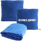 Zero Grid Lightweight Travel Blanket – Premium Compact Wearable Airplane Blanket with Neck Snaps, Cozy Foot Pockets, Zipper Pouch, converts to Soft Pillow for Ultimate Comfort - Royal Blue