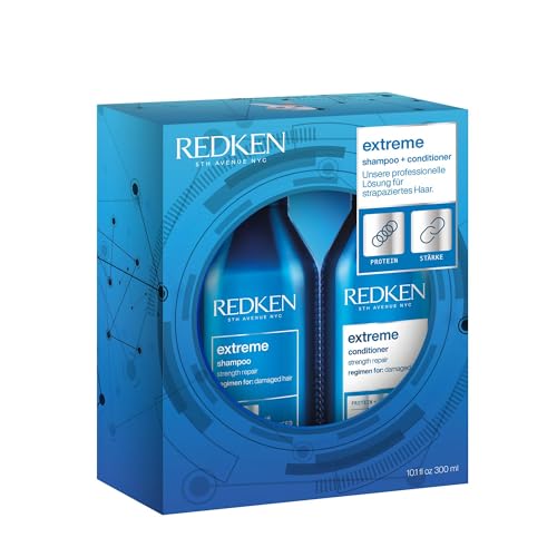 Redken Pflegeset für sprödes und geschädigtes Haar, Anti Haarbruch, Mit Interlock Protein Network, Extreme Shampoo 300 ml & Conditioner 300 ml