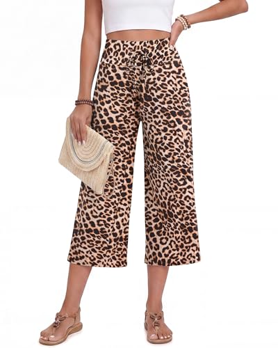 Image of ZOOSIXX Soft Black Pajama Pants for Women, Wide Leg Pants Woman Flowy Comfy Casual Lounge Yoga Capri Pants 22 inch / 30 inch