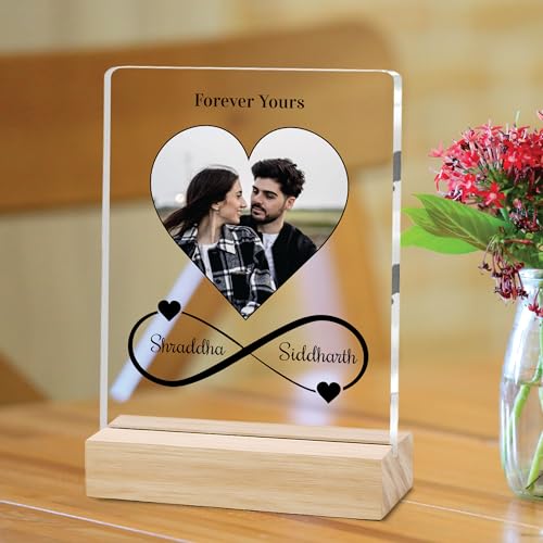 Image of Giftplease Customized Photo Frame with Wooden Stand | Transparent | Personalized Couple Picture Frame Gift for Girlfriend, Boyfriend, Husband, Wife |Anniversary, Wedding, Valentine s Day C 04