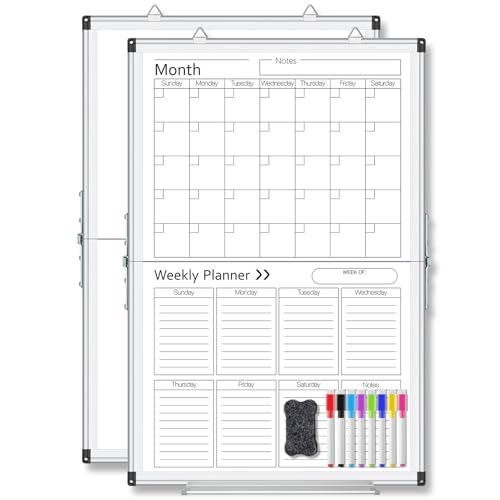 Lincia 24" x 16" Magnetic Vertical Monthly and Weekly Dry Erase Calendar for Wall Undated Horizontal Dry Erase Calendar Planner Aluminum Frame Whiteboard for Home Office Projects Wall Fridge