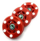 Crossbar Inline Hockey Pucks – 3 Pack – 6 Slider Dot Design for Fast Glide – Crosshatch Feel Like Real Ice Pucks – for Street, Roller & DEK Hockey (RED)