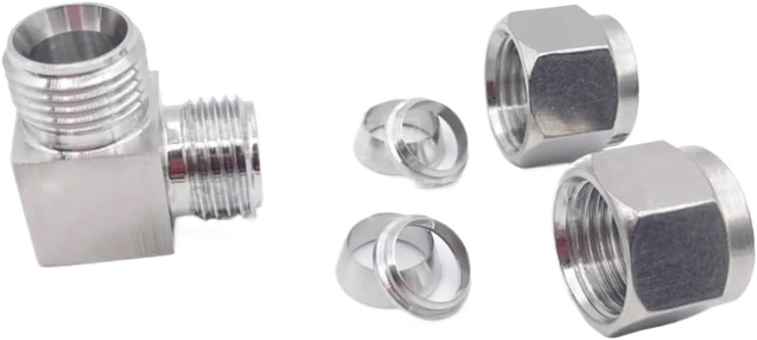 90 Degree Elbow 1/8" 1/4" 3/8" 1/2" 3/4/6/8/10/12/14/16/18/20/25mm OD Double Ferrule Compression Union Connector 304 Stainless(14mm)