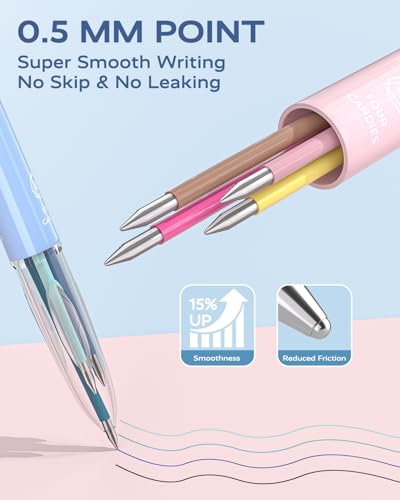 Four Candies Multicolor Pens, 4-in-1 Colored Ballpoint Pen, 0.5mm Quick Dry Black Ink Pens Fine Point Smooth Writing Pens, Cute Nurse Pens for Work, 18 Colors, 6PCS image 5