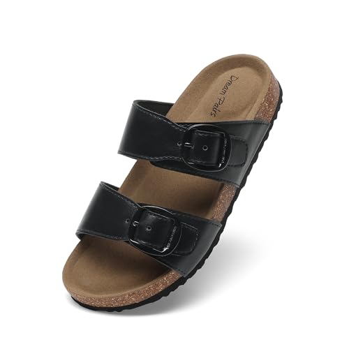 DREAM PAIRS Girls Boys Slides For Kids Non-Slip with Adjustable Straps for Indoor & Outdoor Toddler Little Kid/Big Kid 11 Little Kid Black