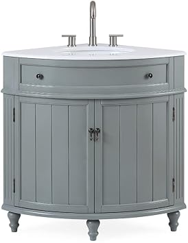Tennant Brand 24 inch Triadsville Small Corner Bathroom Vanity with Sink and White Quartz top Gray