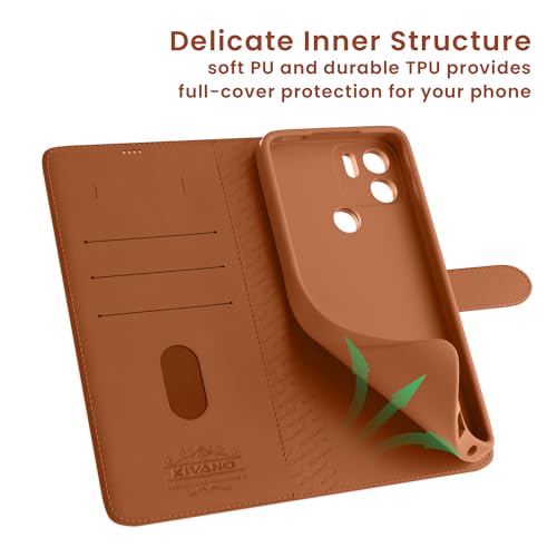 Image of KIVANO LUXE Compatible for Realme Narzo 80 Lite 5G / Realme C73 5G / Realme C75 5G Luxury Handmade Leather Magnetic Flip Folio Case | Card Holder & Kickstand | Slim Protective Cover | Unisex - Brown