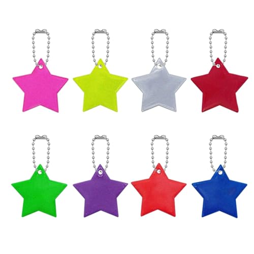 Skythrive 24 PCS Ciondolo riflettente di sicurezza a forma di stella - Gadget Compleanno Bambino con 8 Luci Colori, Sicurezza Portachiavi per Zaino Borsa Giacche Sedia A Rotelle