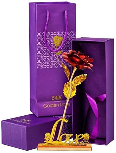 Valentines Day Special Golden red Rose Gift 1Pc with Beautiful Gift Box (Best Gold Plated Rose with Love Stand)-image-4