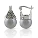 JanKuo Jewelry Rhodium Plated Gray Color Simulated Pearl Marcasite Earrings